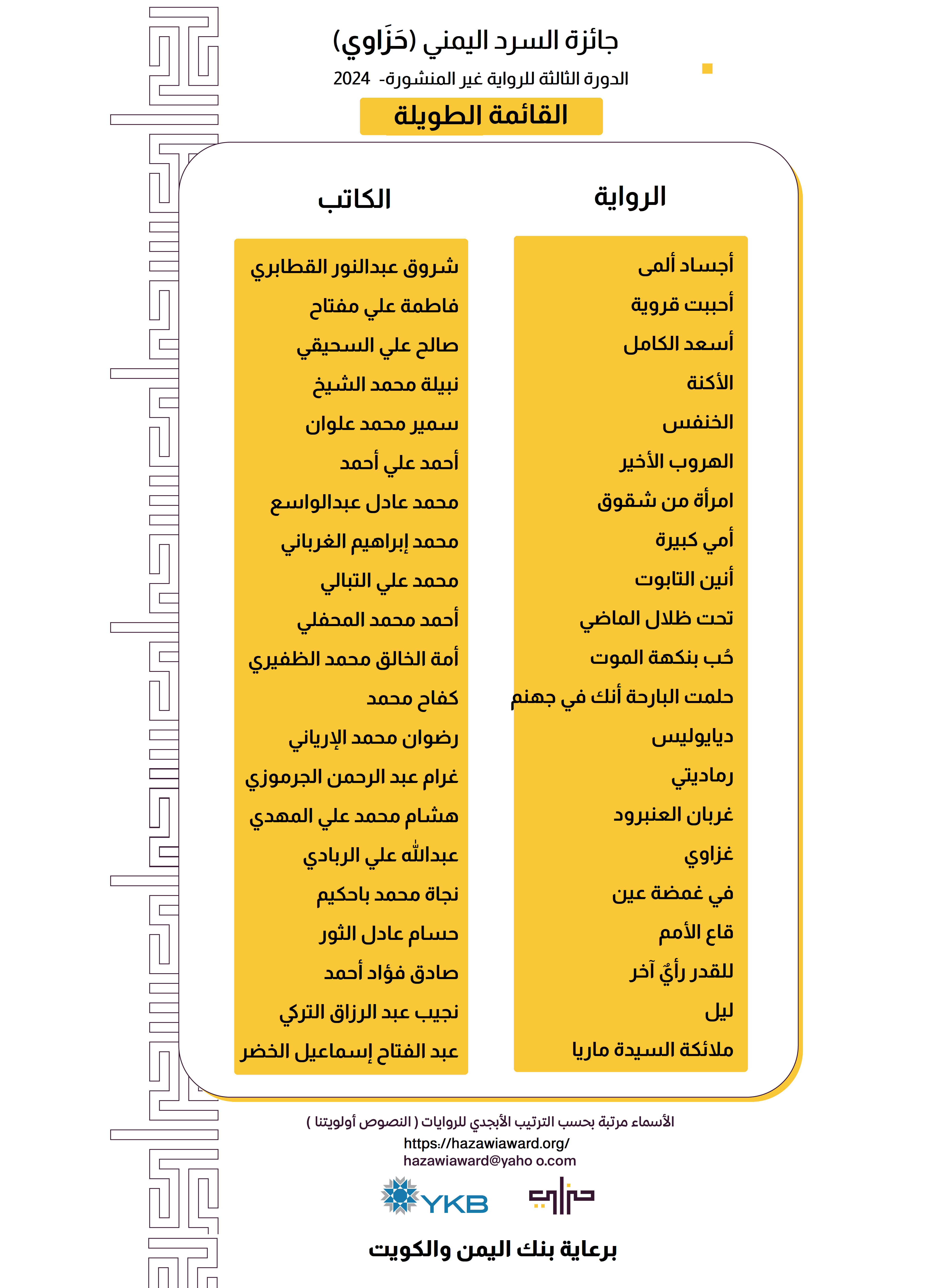 القائمة الطويلة لجائزة السرد اليمني الدورة الثالثة للرواية غير المنشورة 2024